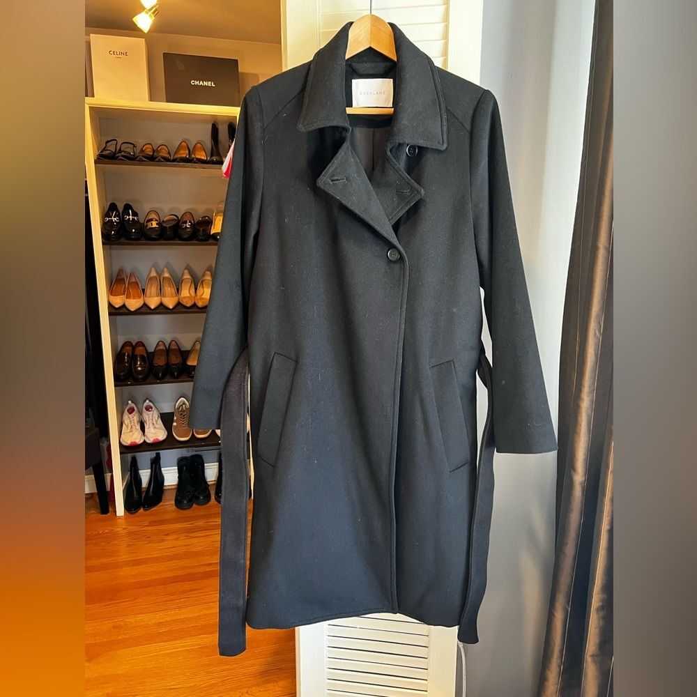 Everlane Cashmere - Wool Belted Trench Coat in Black